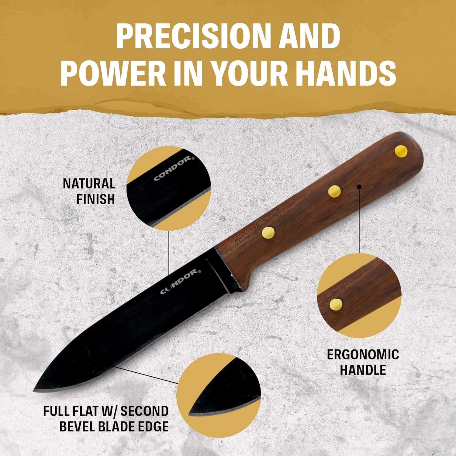 Condor Tool & Knife, Kephart Knife, 4-1/2in Blade, Hardwood Handle with Sheath