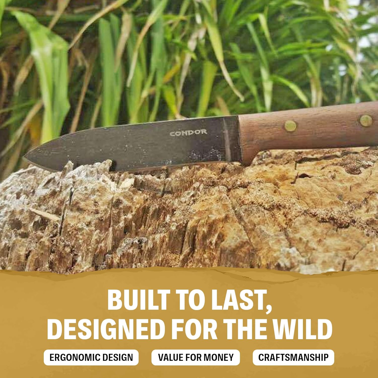Condor Tool & Knife, Kephart Knife, 4-1/2in Blade, Hardwood Handle with Sheath