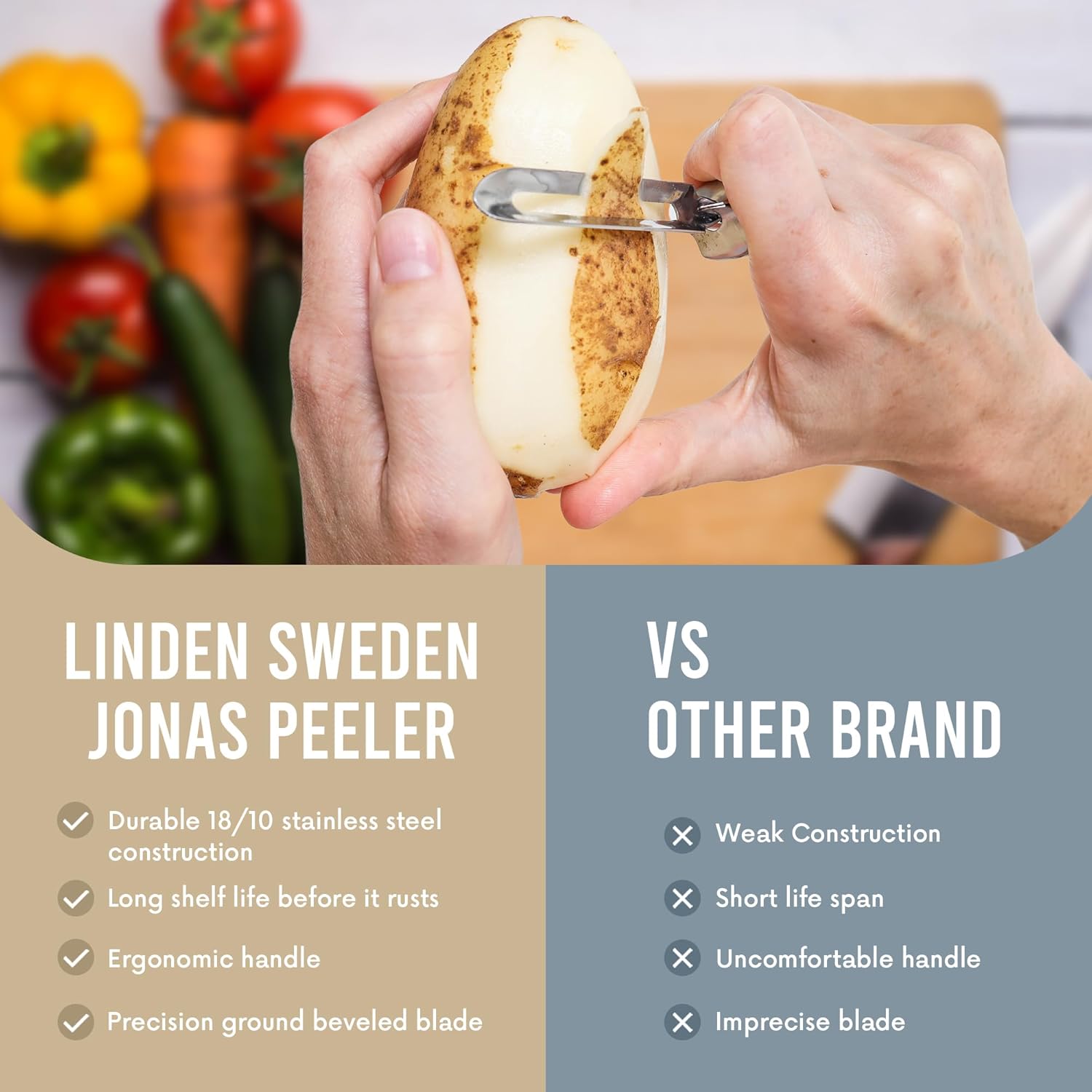 Linden Sweden Original Jonas Vegetable Peeler | Stainless Steel 3 Pack