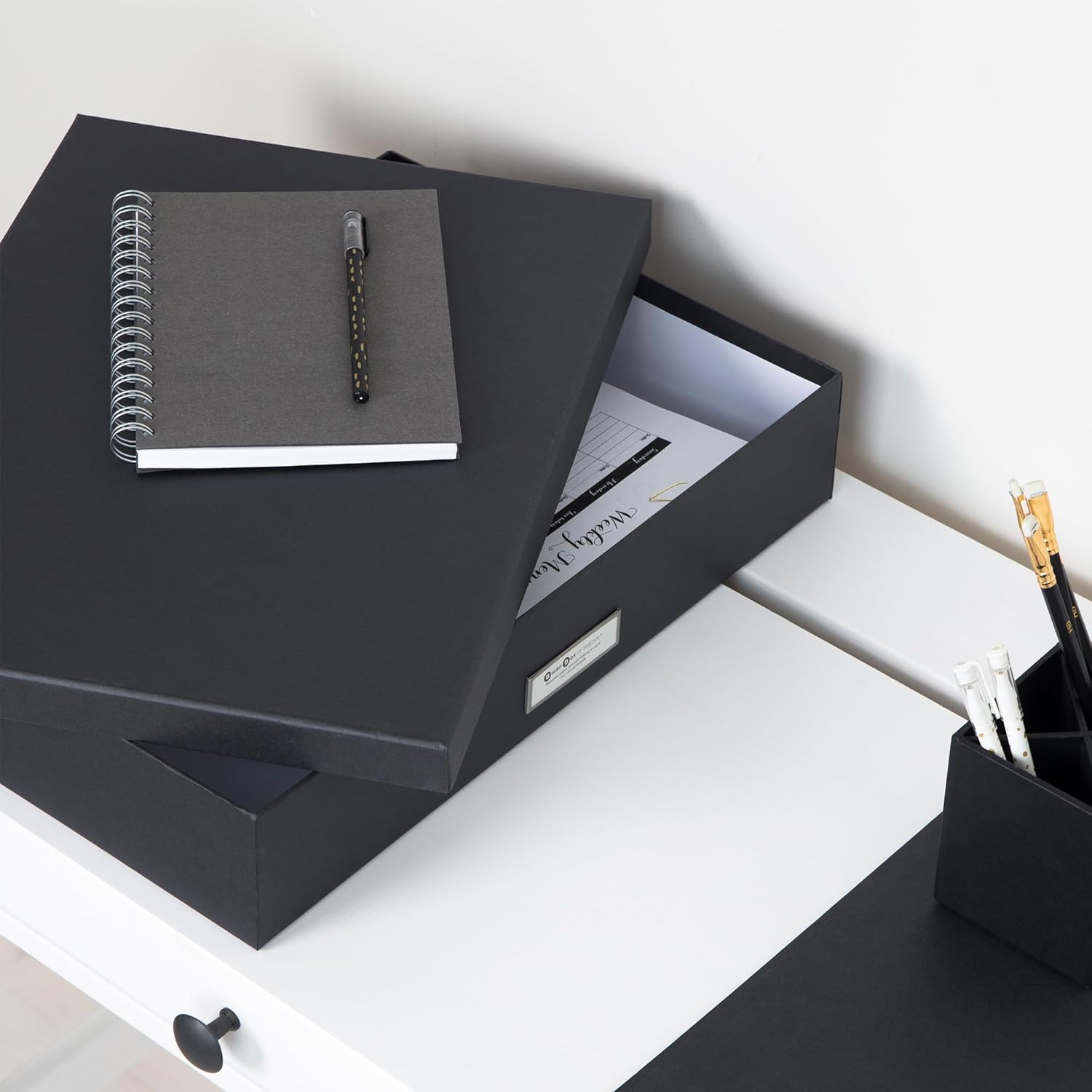 Bigso Sverker Fiberboard Legal/Art Storage Box, 3.3 x 17.1 x 12.2 in, Dark Grey