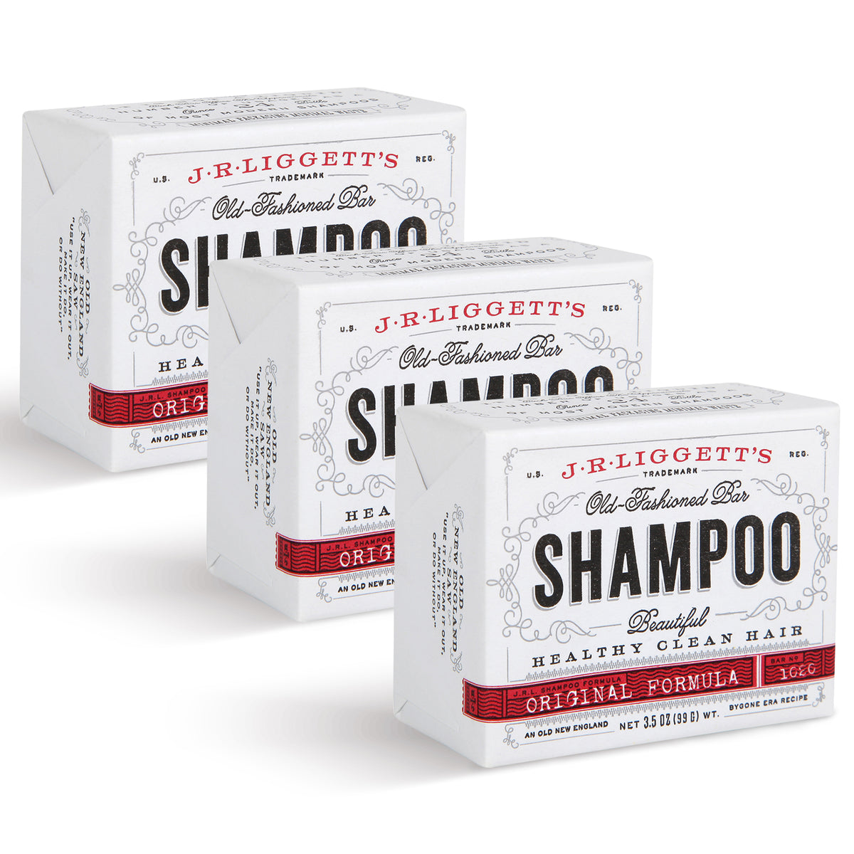 J·R·LIGGETT'S All-Natural Shampoo Bar, Original Formula - Supports Strong and Healthy Hair - Nourish Follicles with Antioxidants and Vitamins - Detergent and Sulfate-Free, Set of 3, 3.5 Ounce Bars