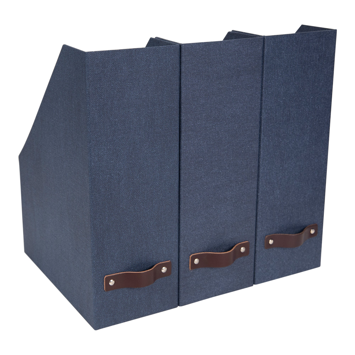 Bigso Estelle Canvas Fiberboard Upright Magazine Storage Box 3 Pack | Blue