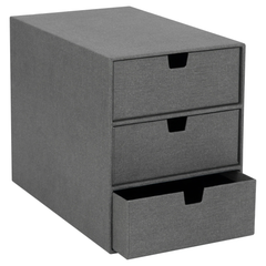 Bigso Ingrid 3-Drawer Canvas Fiberboard Desk Organizer, 8.1 x 6.3 x 9.9 in, Grey