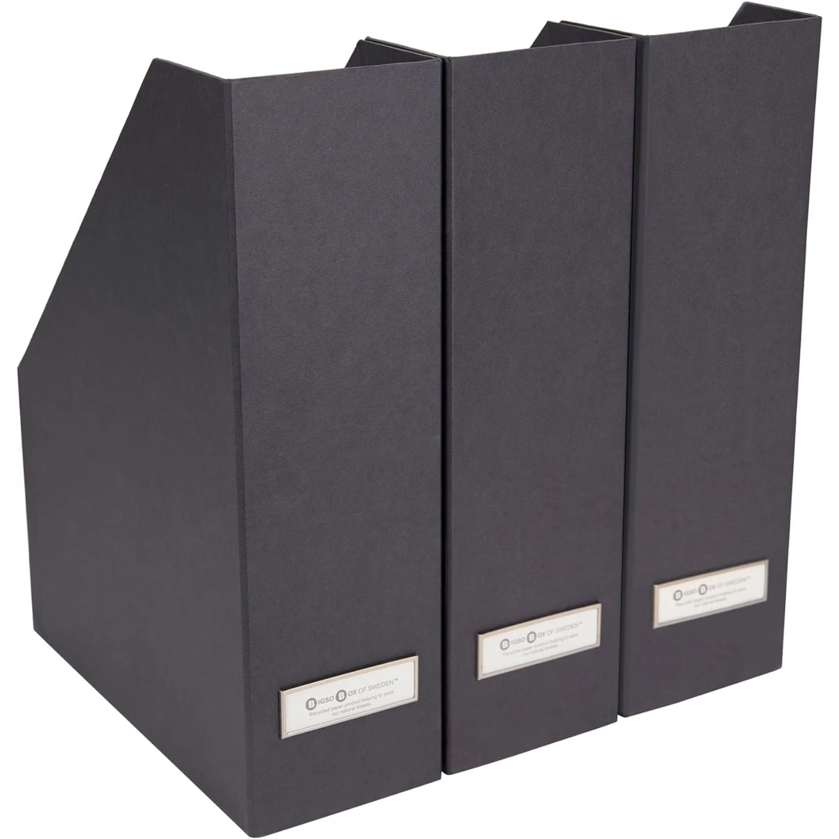 Bigso Viktoria Magazine Organizer | Magazine File Holder 3 Pack | Dark Grey