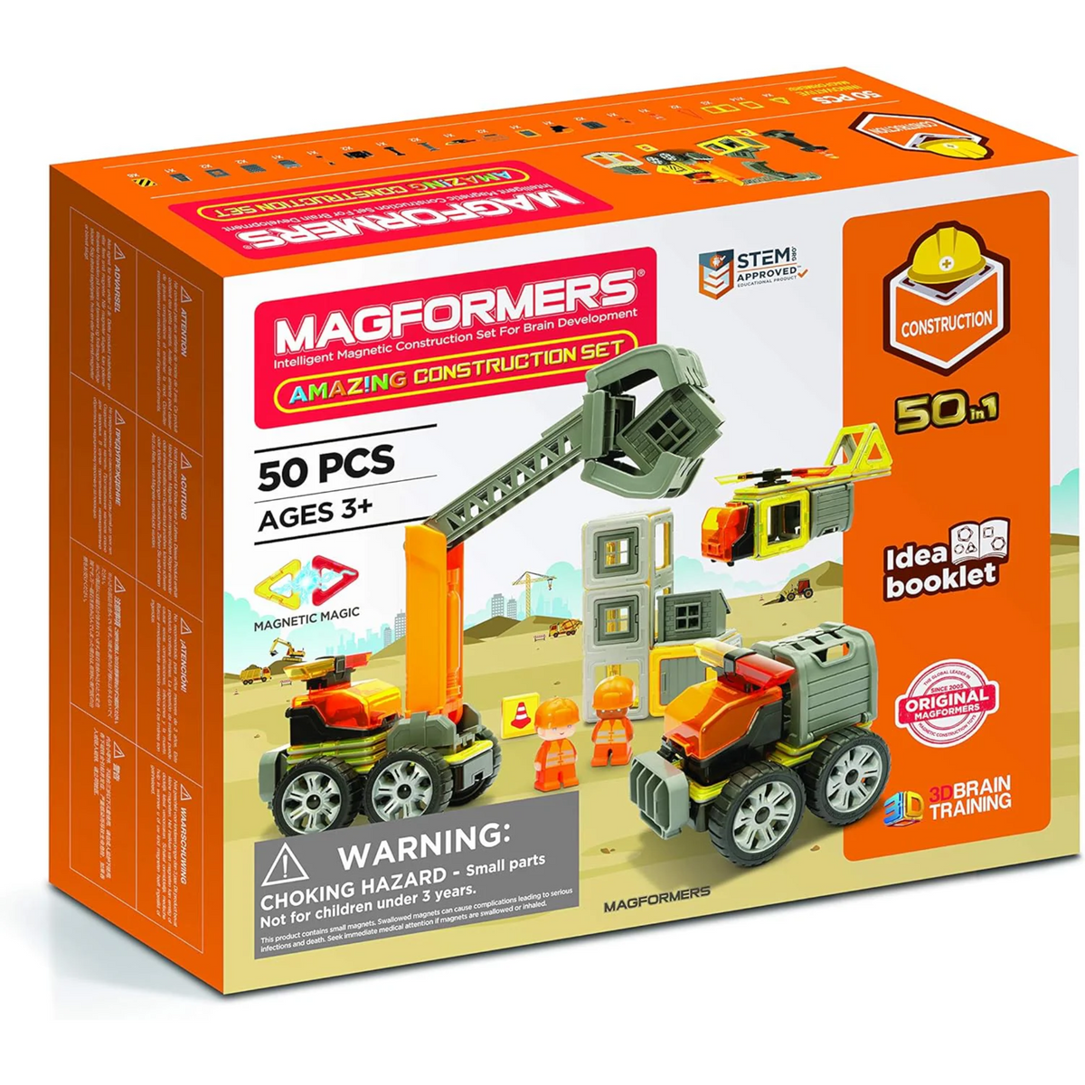 Magformers Amazing Construction 50 Piece Set - Orange Colors, Wheels, Magnetic Tiles, Educational Magnetic Geometric Shapes, Tile Building STEM Toy - Ages 3+