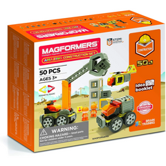 Magformers Amazing Construction 50 Piece Set - Orange Colors, Wheels, Magnetic Tiles, Educational Magnetic Geometric Shapes, Tile Building STEM Toy - Ages 3+
